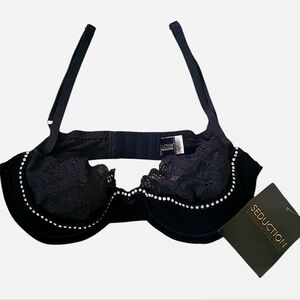 Frederick's Of Hollywood Demi Velvet Bra With  Rhinestone and Lace Details